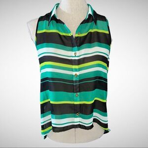 TOSKA Sleeveless Hi/Low Green Striped Sheer Blouse Size SP